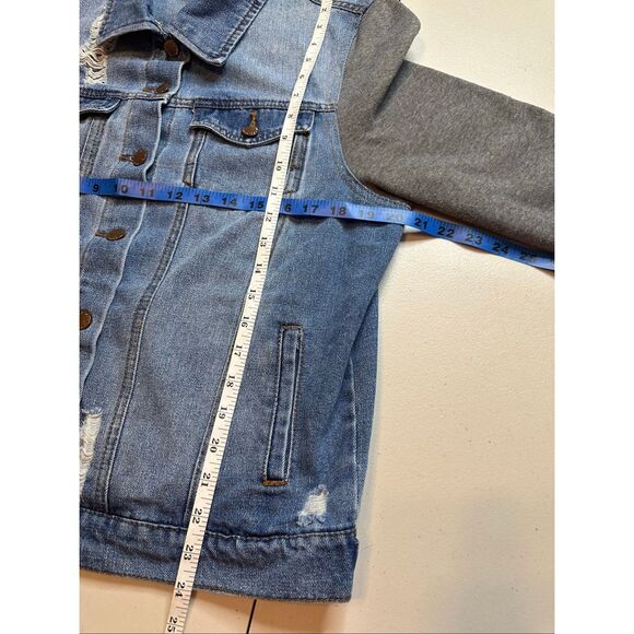 Ci Sono Women's Blue Gray Sweatshirt Sleeves Denim Jean Jacket Size Medium - Picture 8 of 8